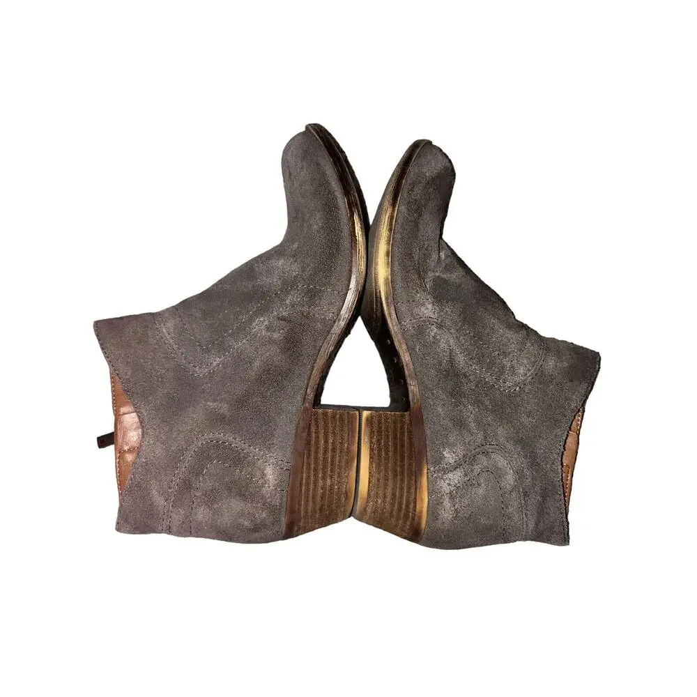 Lucky Brand Boots Womens 6.5 M Brolley Ankle Bootie Brown Suede Cuban Zip‎ Up